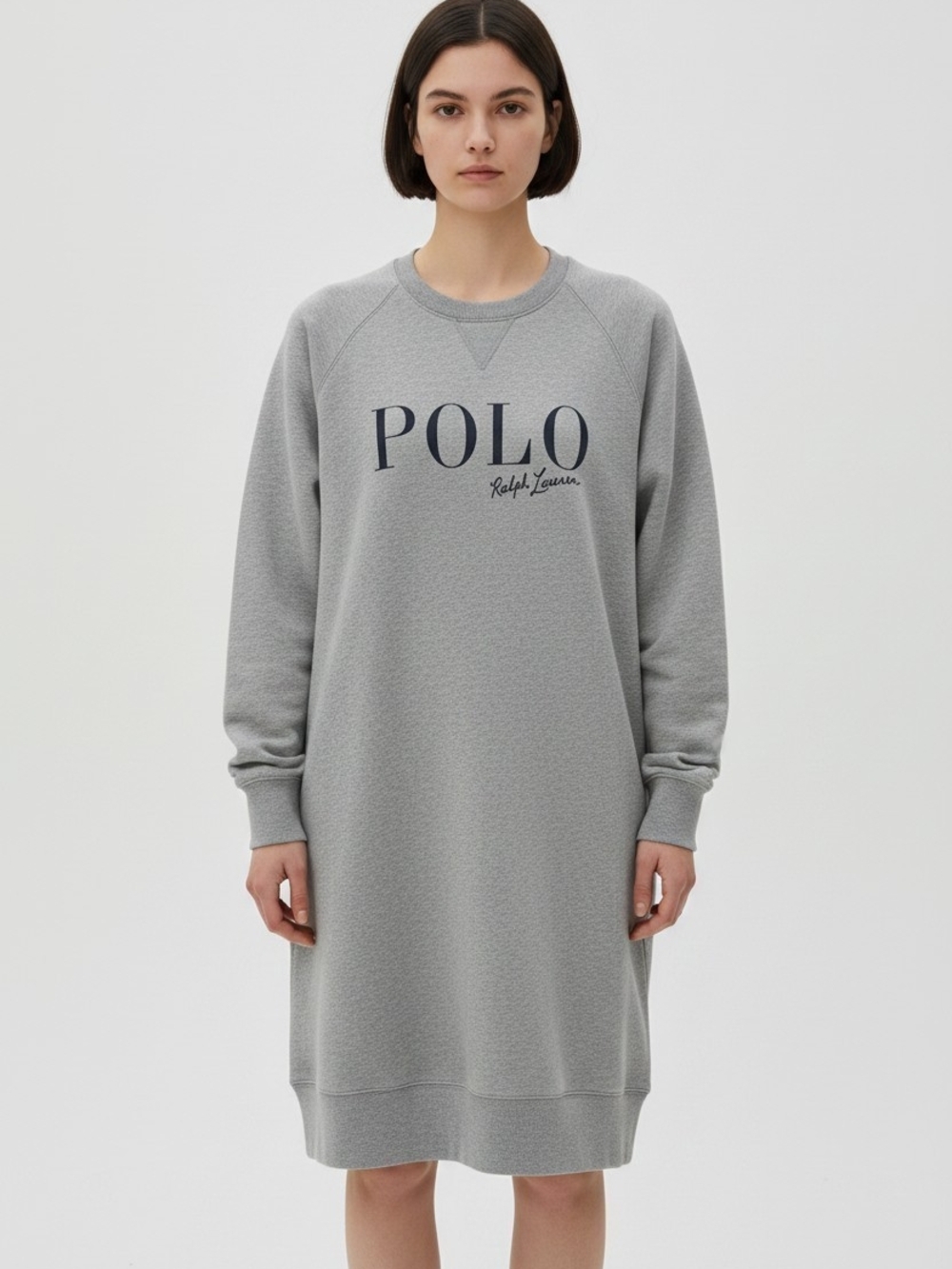 Polo by Ralph Lauren Light Gray Crewneck Sweatshirt Dress with Navy Logo